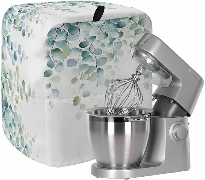 Eucalyptus Leaves Stand Mixer Dust Cover with Storage Pocket & Handles, Fits All Tilt Head & Bowl Lift Spring Botanical Vines Kitchen Appliance Cover Organizer Watercolor Bag Accessories, 6-8 Quart