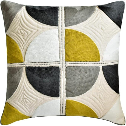 The HomeCentric King/Queen/Twin Yellow & Grey Designer Full 68"x18" Bed Runner Without Pillow Cover, Emboroidered, Quilted & Geometric Bed Scarf on Cotton Fabric - Geo Fusion