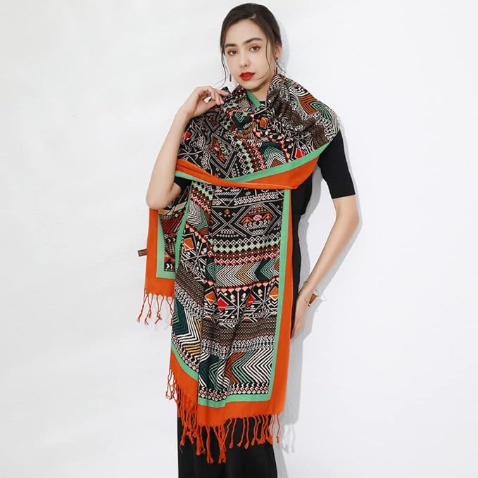 DANA XU 100% Merino Wool Pashmina Shawl for Women 96"x43", Oversized Cashmere Wrap with Tassels, Floral Travel Blanket Cape