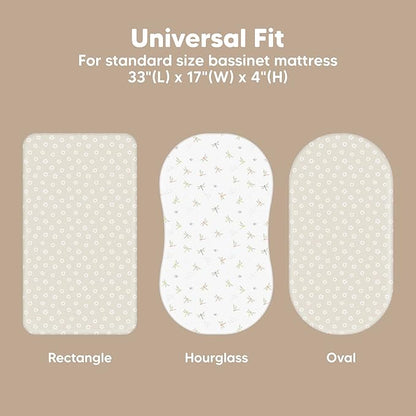 2-Pack Baby Bassinet Sheets Girl, Boy - 33x17 Viscose Derived from Bamboo Bedside Mattress Fitted Bassinet Sheets, Compatible with Halo Bassinest Swivel Sleeper, Baby Delight, Graco (Meadow)