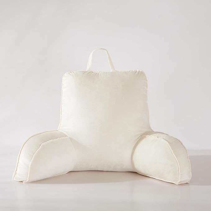 Reading Pillow for Sitting in Bed Adult,Back for Bed Sitting Up, Pillow,Backrest Back Support Chair Pillow, College Dorm Essentials for Girls and Boys, Velvet Beige L