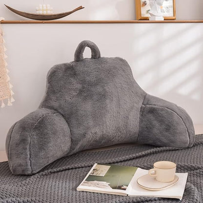 Btargot Reading Pillow Bed Wedge Large Adult Backrest Lounge Cushion with Arms | Back Support for Sitting Up in Bed Grey