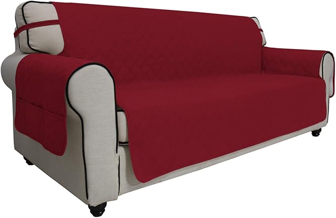 Easy-Going Sofa Slipcover Waterproof Couch Cover for 3 Cushion Couch Sofa Cover Furniture Protector Cover Pets Covers Washable Non-Slip Fabric Pets Kids Children Dog Cat (Sofa, Christmas Red)