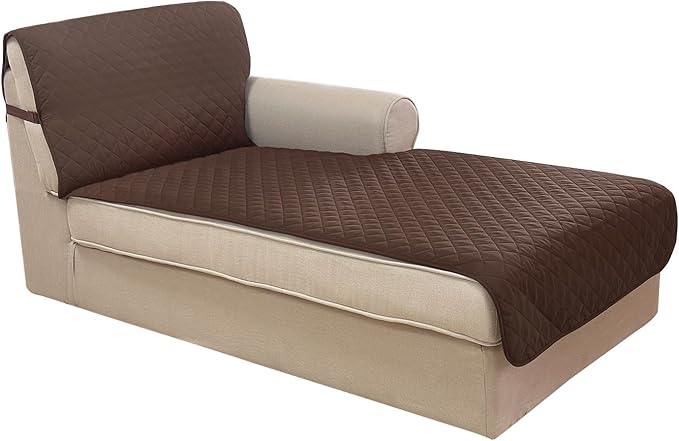 U-NICE HOME Sectional Couch Cover for Dogs Chaise Lounge Reversible Sofa Cover Furniture Protector Cover for Pets with Elastic Adjustable Strap (Chaise Lounge, Chocolate/Taupe)