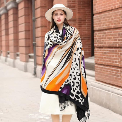 DANA XU 100% Merino Wool Pashmina Shawl for Women 96"x43", Oversized Cashmere Wrap with Tassels, Floral Travel Blanket Cape