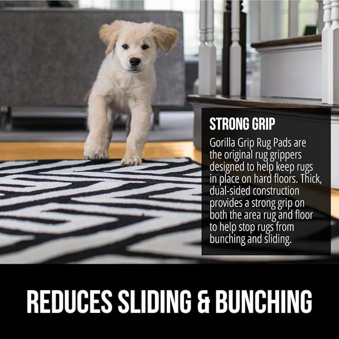 GORILLA GRIP Strong Rug Pad Gripper, 8x10 FT, US Designed, Grips Help Keep Area Rugs Safe and in Place, Slip and Skid Resistant Pads for Hard Floors, Under Carpet Mat Cushion and Hardwood Protection