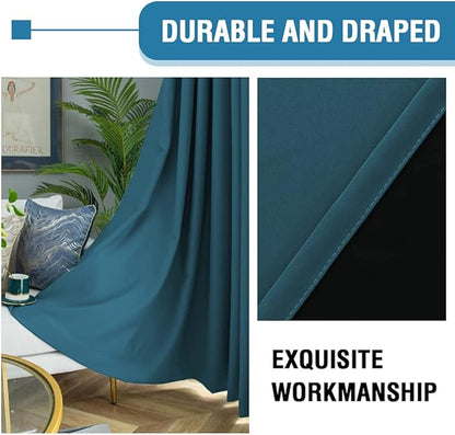 H.VERSAILTEX 100% Blackout Curtains for Bedroom Thermal Insulated Blackout Curtains 63 inch Length Heat and Full Light Blocking Curtains for Living Room with Black Liner 2 Panels Set, Dark Teal