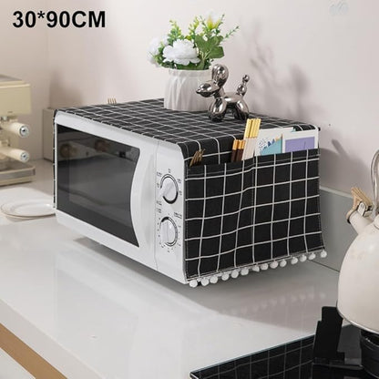 Microwave Oven Cover Dust Oil Proof Cotton Linen Waterproof Fabric Cloth Machine Protector Decorative Kitchen Appliance Cover 30 * 90cm Oven Cover Cloth Dust Cover(black)