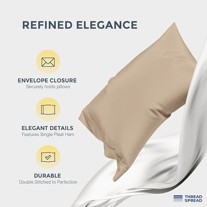 THREAD SPREAD 100% Egyptian Cotton Sheets Queen Size - 1500 Thread Count 4 PC Sheet Set Egyptian Cotton, Sateen Luxury Sheet Queen Size, Silky Soft Sateen Sheets, 17" Deep Pocket - Taupe