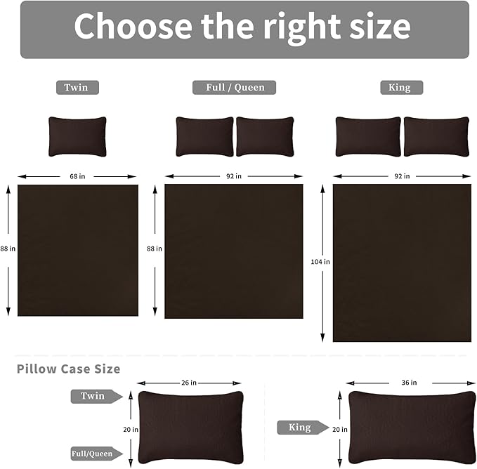 Easy-Going Full/Queen Size Reversible Quilt Set with 1 Quilt and 2 Pillow Shams, Soft Bed Quilt Cover, Water Resistant Lightweight Bedspread, Stain Resistant, Olive Leaf-Chocolate/Beige