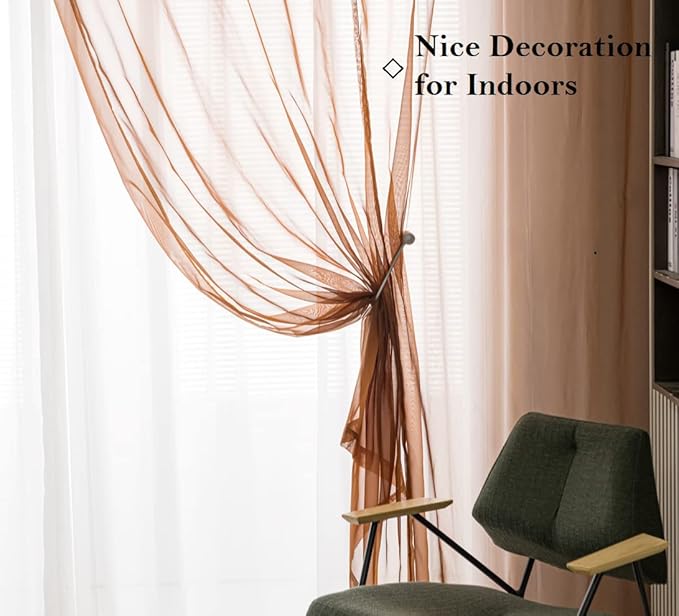 PI Sheer Curtains 95 Inches Length with Grommets,Airy Voile Textured,Modern Window Treatment for Office/Apartment 2 Panels (W52 X L95, Brown)