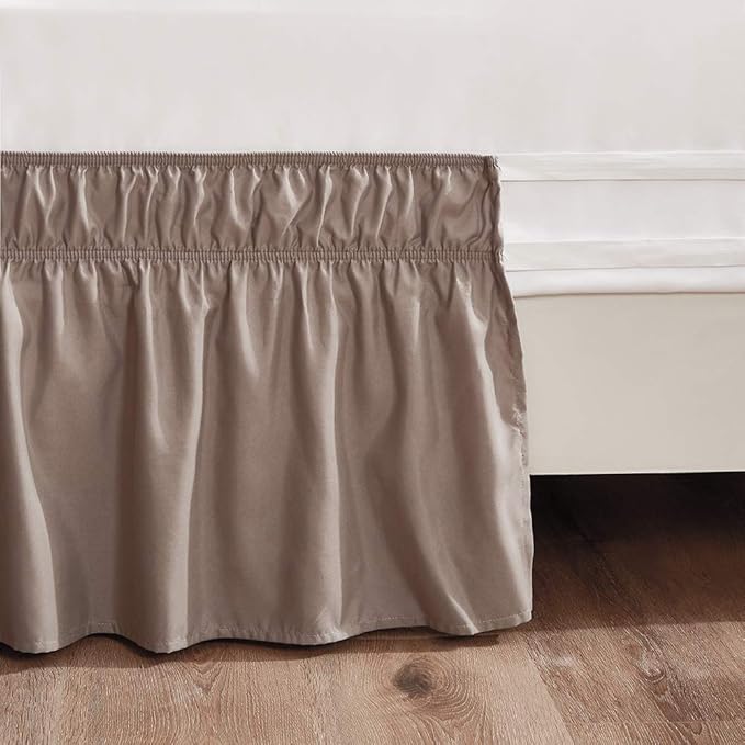 MEILA Wrap Around Bed Skirt Three Fabric Sides Elastic Dust Ruffled 16 Inch Tailored Drop,Easy to Install Fade Resistant-Taupe, Twin/Full