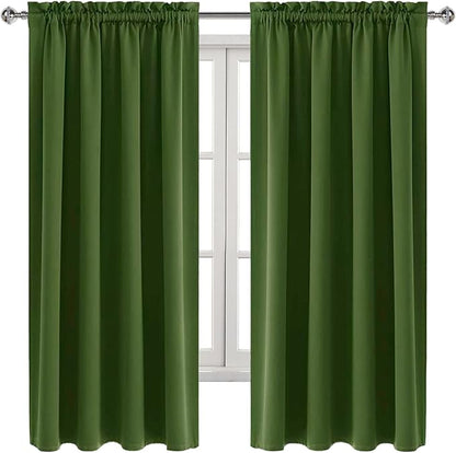 DWCN Olive Green Room Darkening Blackout Curtains - Thermal Insulated Privacy Energy Saving Window Curtain Drapes 52 x 63 inch Length, Set of 2 Bedroom Living Room Curtains