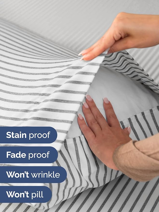 Extra Deep Pocket King Sheets - 4 Piece Breathable & Cooling Bed Sheets - Hotel Luxury Bed Sheet Set - Soft, Wrinkle Free & Comfy - Easily Fits Extra Deep Mattresses - Deep Pocket Grey Striped Sheets