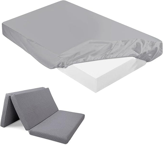 Breling Fitted Sheet (Sheet Only) Compatible with Milliard Trifold Mattress Folding Mattress Fitted Microfiber Bedsheet for Camp Bunk Rvs Bed(Full,4'',Light Gray)