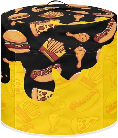 3 Quart Pressure Cooker Small Appliance Covers, Washable Dust Cover for Air Fryer Rice Cooker Kitchen Appliance Accessories with Storage Pockets, Pizza and Burger Print