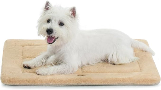 MADE 4 PETS Dog Crate Pad Bed for Small Dogs, Washable & Reversible, Anti-Slip Kennel Mat for Cozy Sleeping, Soft Fluffy Dog Bed for Indoor & Outdoor Use, 24"x18", Khaki