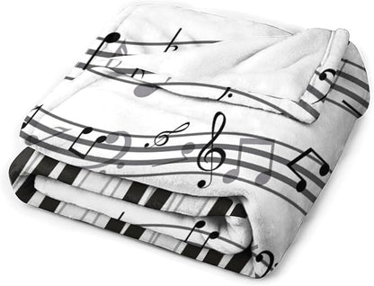 Music Blanket Black White Piano Keys Music Note Modern Abstract Art Print Soft Cozy Lightweight Throw Blanket for Women Men Bedroom Living Room Dorm Chair Sofa Travel 50x60in