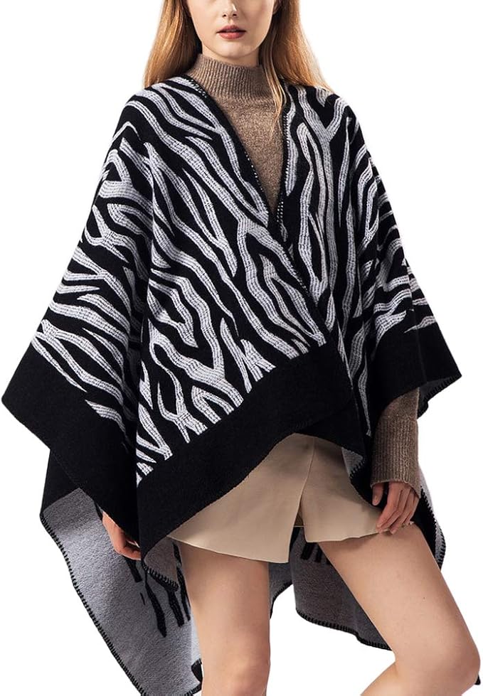Women's Vintage Pattern Open Front Poncho Cape Shawl Winter Shawl Wraps