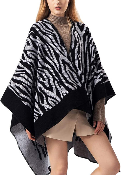 Women's Vintage Pattern Open Front Poncho Cape Shawl Winter Shawl Wraps
