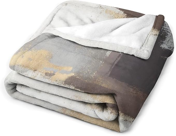 Fashion Gradient Blanket, Modern Abstract Baroque Grey Glod Painting Strokes Pattern Soft Warm Cozy Plush Flannel Covers for Livingroom Bedroom Couch Chair Camping Travel Home Decor Tapestry 60x80in