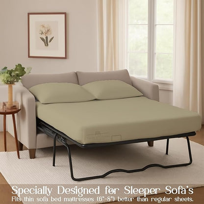 Sleeper Sofa 4 Piece Bed Sheet Set Premium Quality 100% Cotton 500 Thread Count, Smooth & Super Soft Sateen Weave, Extra Soft Bed Sheets, Wrinkle Free, 4 Inch Deep Pocket (Full, Beige)