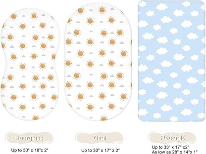 Bassinet Sheets for Baby Girls Boys 2 Pack, Fitted Baby Mattress Sheet for Rectangle, Oval, Hourglass Bassinet Mattress, Breathable Cozy & Universal Fit (Sunny Morning)