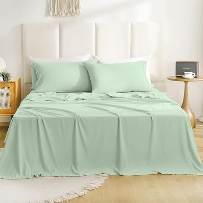 California King Size Sheet Set - Luxury 4 Piece Breathable Soft Sheets for King Size Bed, 16" Deep Pocket Wrinkle Free Cooling Bedding Sheet and Pillowcase Set Cal King Size, Sage Green
