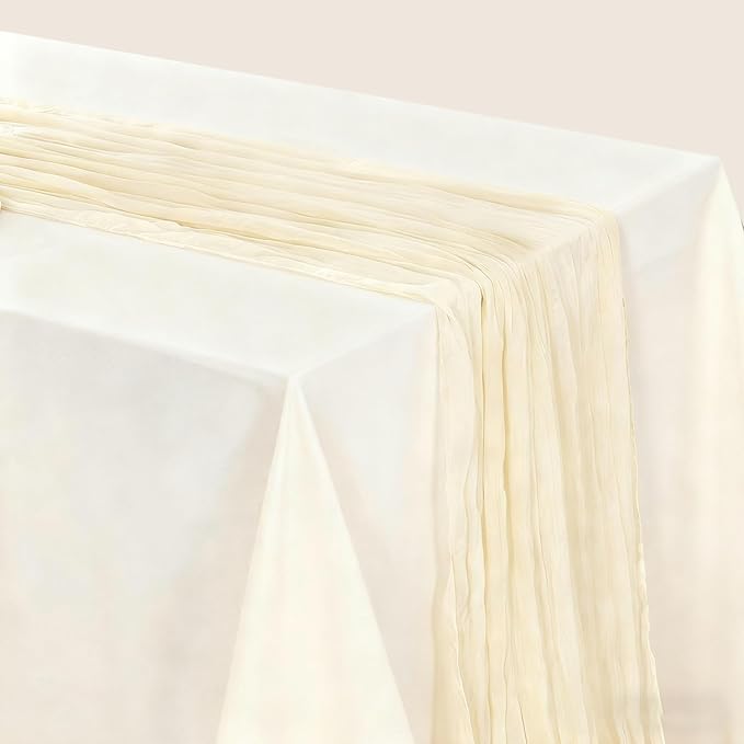 BALCONY & FALCON 2 Pack Beige Cheesecloth Table Runner 10FT 120 Inch Rustic & Boho Farmhouse Gauze Cheese Cloth Runners for Wedding Fall Thanksgiving Christmas Party Baby Shower Birthday Decor