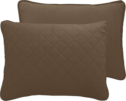 Easy-Going Twin Size Reversible Quilt Set with 1 Quilt and 1 Pillow Shams, Soft Bed Quilt Cover, Water Resistant Lightweight Microfiber Bedspread, Stain Resistant, Camel/Ivory