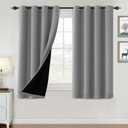 H.VERSAILTEX 100% Blackout Curtains for Bedroom Thermal Insulated Blackout Curtains 54 inch Length Heat and Full Light Blocking Curtains for Living Room with Black Liner 2 Panels Set, Dove Gray