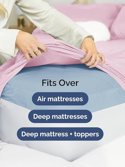 Extra Deep King Fitted Sheet - Hotel Luxury Single Fitted Sheet Only - Easily Fits 18 inch to 24 inch Mattress - Ultra Soft, Wrinkle & Fade Free w/Extra Deep Pockets - Breathable & Comfy - Light Pink