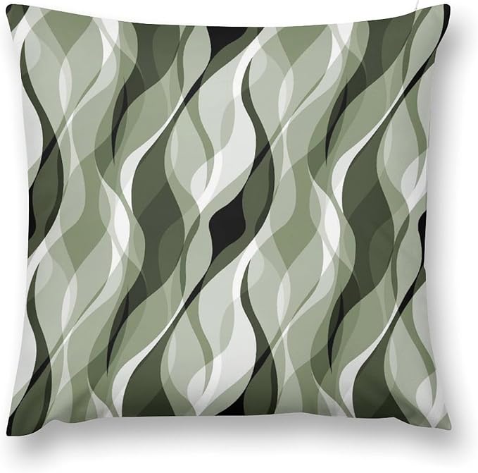 Sage Green Throw Pillow Covers Abstract Ombre Green and Grey Striped Decorations for Bedroom Living Room Farmhouse Sofa Pillows Bed Couch 16x16 Inch