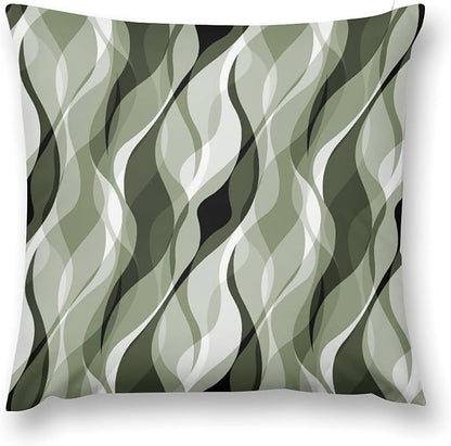Sage Green Throw Pillow Covers Abstract Ombre Green and Grey Striped Decorations for Bedroom Living Room Farmhouse Sofa Pillows Bed Couch 12x12 Inch