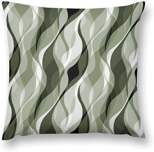 Sage Green Throw Pillow Covers Abstract Ombre Green and Grey Striped Decorations for Bedroom Living Room Farmhouse Sofa Pillows Bed Couch 18x18 Inch