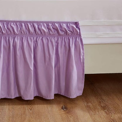 MEILA Wrap Around Bed Skirt Three Fabric Sides Elastic Dust Ruffled 24 Inch Tailored Drop,Easy to Install Fade Resistant-Light Purple, Queen/King