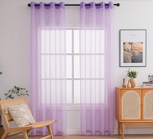 PI Sheer Curtains with Eyelets,Hazy Voile Textured,Elegant Window Treatment for Girls Room/Wedding 2 Panels (W52 X L95, Violet Purple)