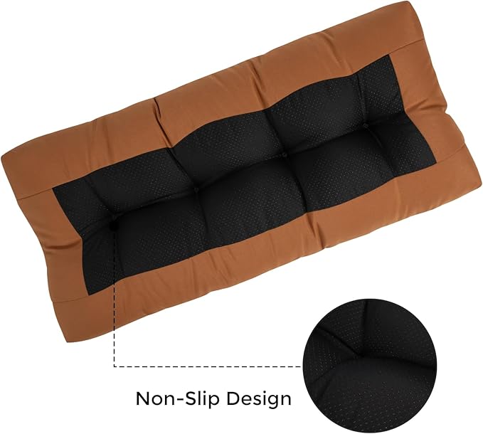 FUNHOME Outdoor Bench Cushion 42 x18 inch with Non-Slip Grips,Water Resistant Porch Swing Cushion,Bench Pillow Pads,Tufted Cushions for Patio Garden Furniture,42" Seat Cushions(Caramel Orange)