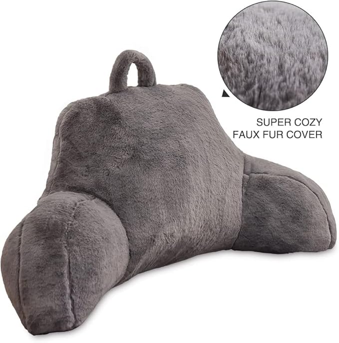 Btargot Extra Large Reading Pillow Bed Wedge Large Adult Backrest Lounge Cushion with Arms | Back Support for Sitting Up in Bed Gray