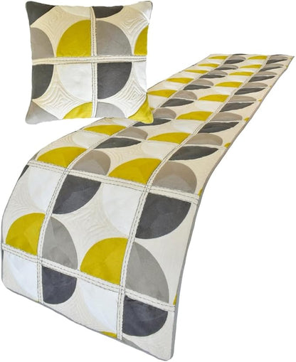 The HomeCentric King/Queen/Twin Yellow & Grey Luxury Queen 74"x18" Bed Runner Without Pillow Cover, Emboroidered, Quilted & Geometric Bed Scarf on Cotton Fabric - Geo Fusion