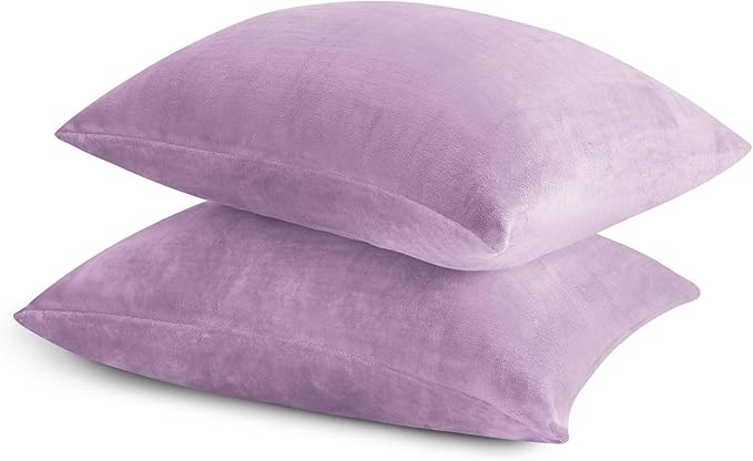 BEDELITE Flannel King Size Pillow Cases Set of 2, Super Soft Fleece Pillowcases with Zipper for Bedroom, Sofa, Couch,Luxury Cozy Fuzzy Velvet Pillow Shams for All Seasons(20x40 Inches,Lavender)