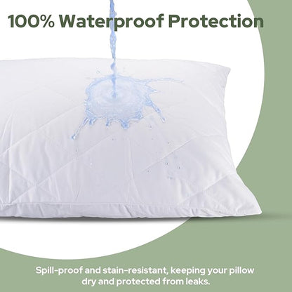 CoolShields Premium 100% Cotton Waterproof Pillow Protectors with Zipper, Breathable & Noiseless, Hypoallergenic Soft Skin-Friendly Surface for All-Night Comfort, Standard Size - 20”x26” (2 Pack)