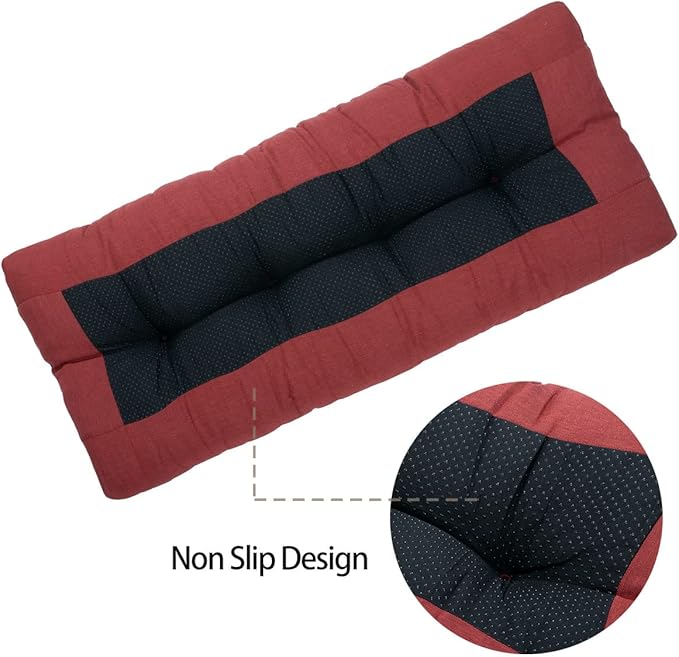 Outdoor Bench Cushion 48 x18 inch with Non-Slip Grips,Water Resistant Porch Swing Cushion,Bench Pillow Pads,Tufted Cushions for Patio Garden Furniture,48" Seat Cushions(Dark Red)