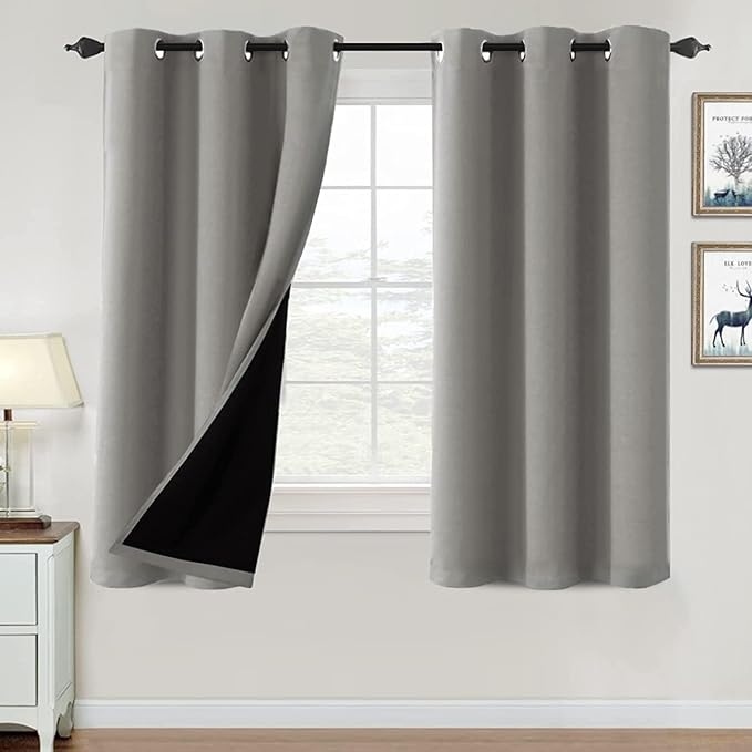 H.VERSAILTEX 100% Blackout Curtains for Bedroom Thermal Insulated Blackout Curtains 63 inch Length Heat and Full Light Blocking Curtains for Living Room with Black Liner 2 Panels Set, Dove Gray