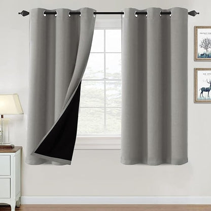 H.VERSAILTEX 100% Blackout Curtains for Bedroom Thermal Insulated Blackout Curtains 63 inch Length Heat and Full Light Blocking Curtains for Living Room with Black Liner 2 Panels Set, Dove Gray