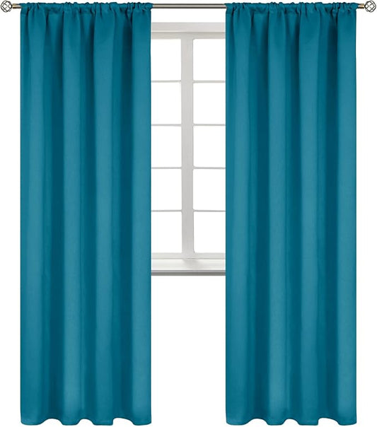 BGment Rod Pocket Blackout Curtains for Bedroom - Thermal Insulated Room Darkening Curtain for Living Room, Peacockblue, 42 x 84 Inch, 2 Panels