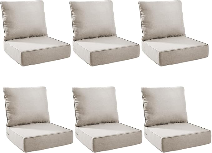 Outdoor Cushion Set for Furniture Patio Furniture, UV Resistant, Water Resistant - 6 Inch Thick Foam Garden Cushions– 22x24 Inch Patio Seat Covers for Chair/Sofa/Couch | Beige | 6-Pack |
