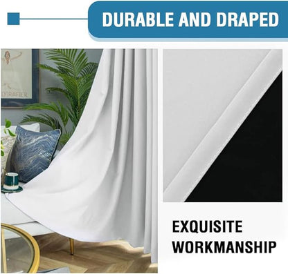 H.VERSAILTEX 100% Blackout Curtains for Bedroom Thermal Insulated Blackout Curtains 54 inch Length Heat and Full Light Blocking Curtains for Living Room with Black Liner 2 Panels Set, Greyish White