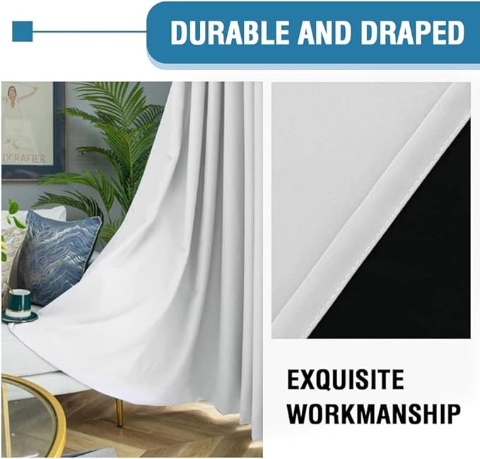 H.VERSAILTEX 100% Blackout Curtains for Bedroom Thermal Insulated Blackout Curtains 108 inch Length Heat and Full Light Blocking Curtains for Living Room with Black Liner 2 Panels Set, Greyish White