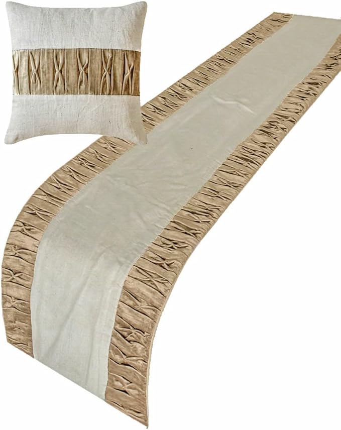 The HomeCentric King/Queen/Twin Brown Luxury Full 68"x18" Bed Runner with Two Pillow Cover, Patchwork, Pintucks Bed Scarf on Velvet Fabric - Cascade Pleats
